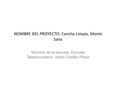 NOMBRE DEL PROYECTO: Cancha Limpia, Mente Sana