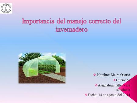  Nombre: Maira Osorio  Curso: 6a  Asignatura: taller vida saludable  Fecha: 14 de agosto del 2014.