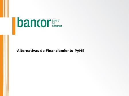 Alternativas de Financiamiento PyME. 1.Detalle de Líneas Crediticias 2.Red y Estructura 3.Proceso de Calificación para PyMEs 4.Normas del B.C.R.A. 5.Crecimiento.