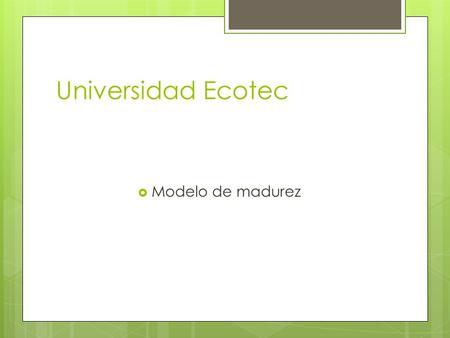 Universidad Ecotec  Modelo de madurez.  Niveles de madurez de la seguridad de la información  El ISG ha creado un modelo de madurez de seguridad de.