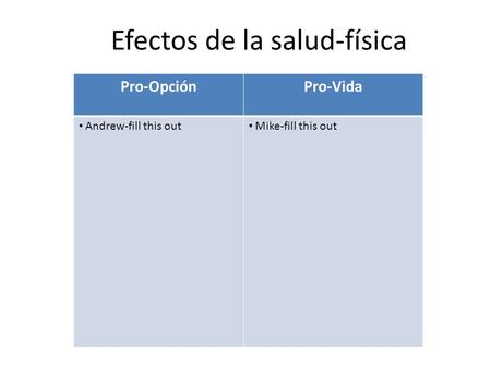 Efectos de la salud-física Pro-OpciónPro-Vida Andrew-fill this out Mike-fill this out.