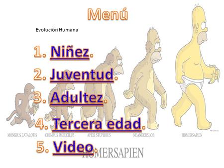 Evolución Humana. Menú Los niños no son el futuro, son presente- futuro y futuro- presente, son los dos tiempos a la vez Abel Pérez Rojas (1970-). Educador.