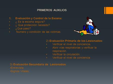 PRIMEROS  AUXILIOS Evaluación y Control de la Escena: