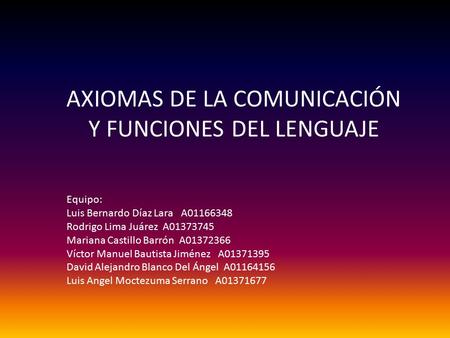AXIOMAS DE LA COMUNICACIÓN Y FUNCIONES DEL LENGUAJE