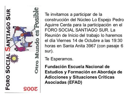Te invitamos a participar de la construcción del Núcleo Lo Espejo Pedro Aguirre Cerda para la participación en el FORO SOCIAL SANTIAGO SUR. La Reunión.