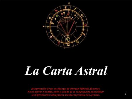 La Carta Astral Interpretación de las enseñanzas de Omraam Mikhaël Aïvanhov. Favor activar el sonido, ratón y teclado de su computadora para utilizar.
