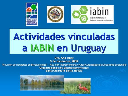 Actividades vinculadas a IABIN en Uruguay Dra. Ana Aber 3 de diciembre, 2006 “Reunión con Expertos en Biodiversidad” - Reunión Interamericana y Altas Autoridades.