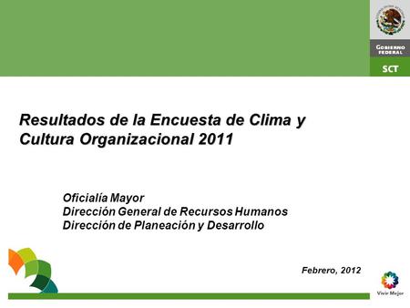 Resultados de la Encuesta de Clima y Cultura Organizacional 2011 Oficialía Mayor Dirección General de Recursos Humanos Dirección de Planeación y Desarrollo.