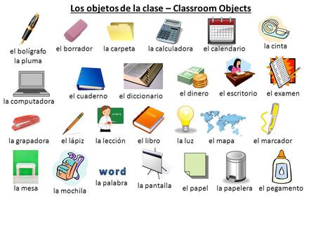 Los objetos de la clase – Classroom Objects