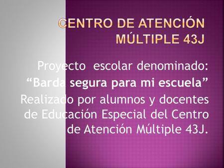 Proyecto escolar denominado: “Barda segura para mi escuela” Realizado por alumnos y docentes de Educación Especial del Centro de Atención Múltiple 43J.