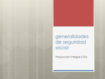 Generalidades de seguridad social Producción integral LTDA.