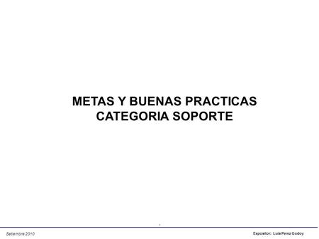 Setiembre 2010 Expositor: Luis Perez Godoy. METAS Y BUENAS PRACTICAS CATEGORIA SOPORTE.