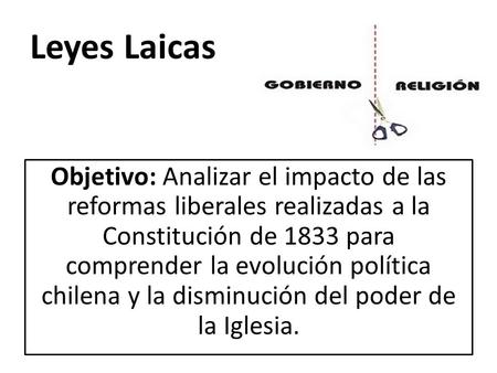 Leyes Laicas Objetivo: Analizar el impacto de las reformas liberales realizadas a la Constitución de 1833 para comprender la evolución política chilena.
