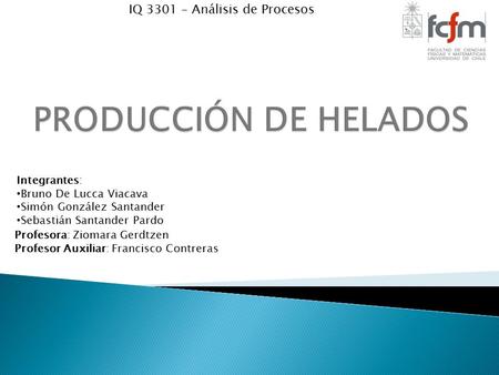 PRODUCCIÓN DE HELADOS IQ 3301 – Análisis de Procesos Integrantes: