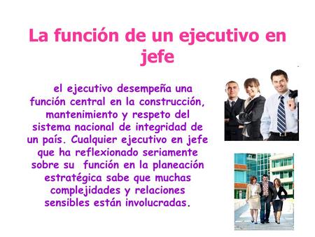 La función de un ejecutivo en jefe el ejecutivo desempeña una función central en la construcción, mantenimiento y respeto del sistema nacional de integridad.