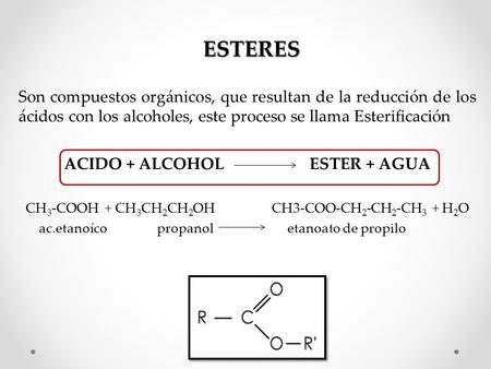 ACIDO + ALCOHOL ESTER + AGUA