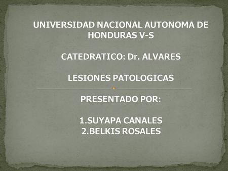 UNIVERSIDAD NACIONAL AUTONOMA DE HONDURAS V-S CATEDRATICO: Dr