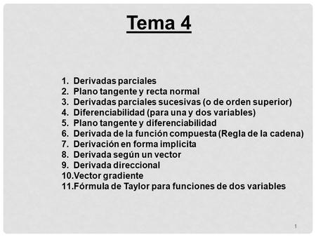 Tema 4 Derivadas parciales Plano tangente y recta normal