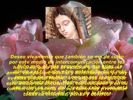 Deseo vivamente que también se me de culto por este medio de intercomunicación entre los hombres, para por él mostrar y dar todo mi amor, compasión, auxilio.