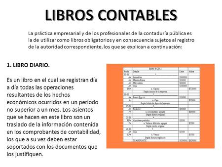 LIBROS CONTABLES 1. LIBRO DIARIO.