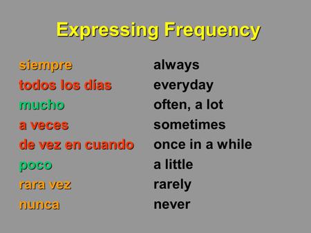 Expressing Frequency siempre todos los días mucho a veces