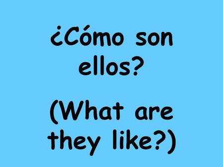 ¿Cómo son ellos? (What are they like?). El padre es alto. El hijo es bajo. El gato es gordo. El chico es flaco/delgado.