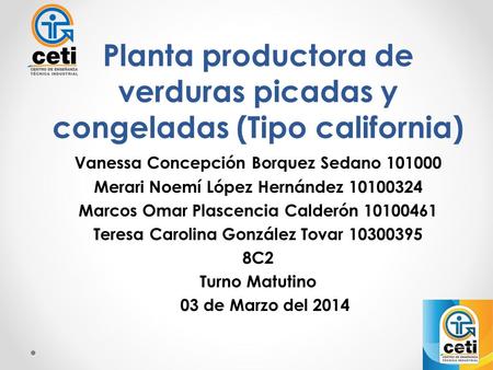 Planta productora de verduras picadas y congeladas (Tipo california)