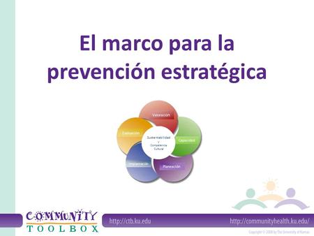 El marco para la prevención estratégica Sustentabilidad y Competencia Cultural Valoració n Evaluació n Implantación Planeación Capacidad.