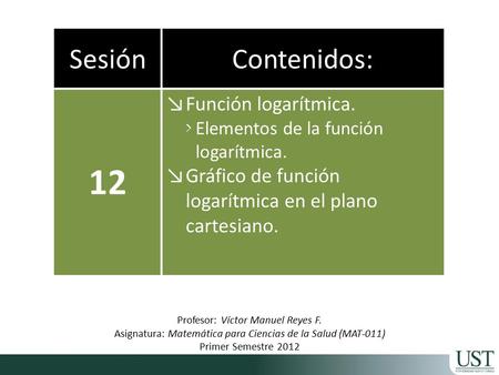 12 Sesión Contenidos: Función logarítmica.