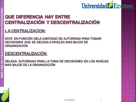 UNIVERSIDAD TECNOLÓGICA ECOTEC. ISO 9001:2008 11 diciembre 1.