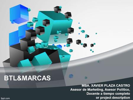 BTL&MARCAS MBA. XAVIER PLAZA CASTRO Asesor de Marketing, Asesor Politico, Docente a tiempo completo or project description.