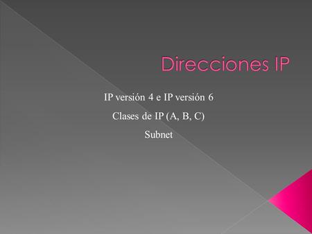 IP versión 4 e IP versión 6 Clases de IP (A, B, C) Subnet.