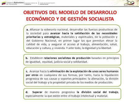 OBJETIVOS DEL MODELO DE DESARROLLO ECONÓMICO Y DE GESTIÓN SOCIALISTA