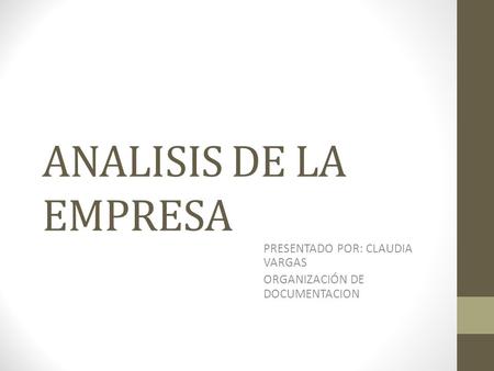 ANALISIS DE LA EMPRESA PRESENTADO POR: CLAUDIA VARGAS ORGANIZACIÓN DE DOCUMENTACION.