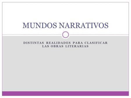 DISTINTAS REALIDADES PARA CLASIFICAR LAS OBRAS LITERARIAS MUNDOS NARRATIVOS.
