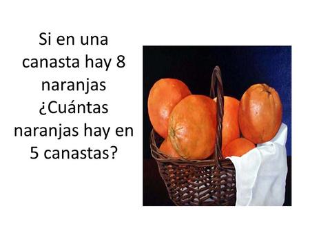 Si en una canasta hay 8 naranjas ¿Cuántas naranjas hay en 5 canastas?