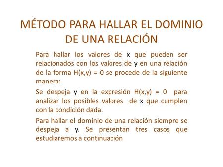 MÉTODO PARA HALLAR EL DOMINIO DE UNA RELACIÓN