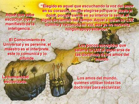 La humanidad esclavizada. La humanidad esclavizada. Los pocos escogidos que salen a la LUZ al separarse de las doctrinas de los amos del mundo. Los pocos.