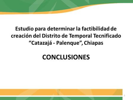 1 Estudio para determinar la factibilidad de creación del Distrito de Temporal Tecnificado “Catazajá - Palenque”, Chiapas CONCLUSIONES.