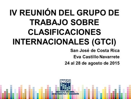 IV REUNIÓN DEL GRUPO DE TRABAJO SOBRE CLASIFICACIONES INTERNACIONALES (GTCI) San José de Costa Rica Eva Castillo Navarrete 24 al 28 de agosto de 2015.