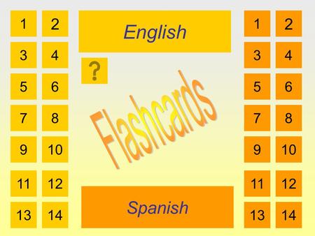 English Spanish 1 3 2 4 5 7 6 8 910 1112 1314 1 3 2 4 5 7 6 8 910 1112 1314.