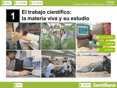 1 El trabajo científico: la materia viva y su estudio ESQUEMA