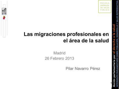 1 Las migraciones profesionales en el área de la salud Madrid 26 Febrero 2013 Pilar Navarro Pérez.