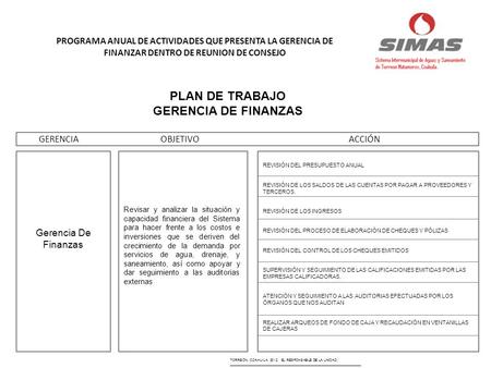 PLAN DE TRABAJO GERENCIA DE FINANZAS