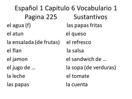 Español 1 Capitulo 6 Vocabulario 1 Pagina 225 Sustantivos