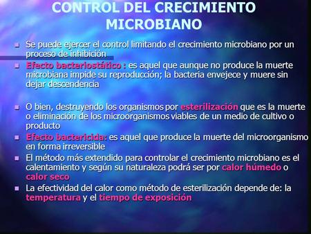 CONTROL DEL CRECIMIENTO MICROBIANO