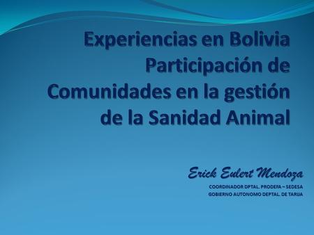 Erick Eulert Mendoza COORDINADOR DPTAL. PRODEFA – SEDESA