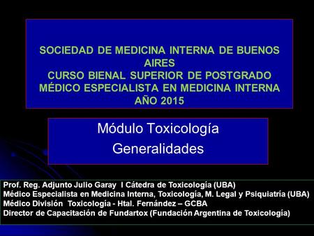 Módulo Toxicología Generalidades