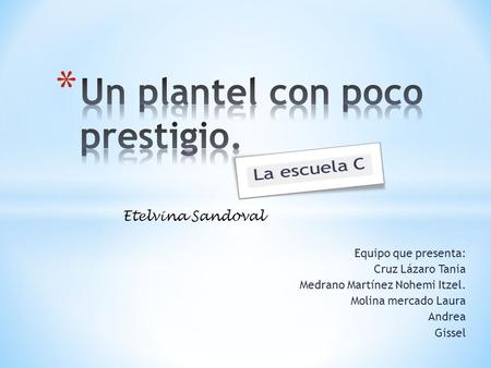 Equipo que presenta: Cruz Lázaro Tania Medrano Martínez Nohemi Itzel. Molina mercado Laura Andrea Gissel Etelvina Sandoval.