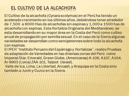 EL CULTIVO DE LA ALCACHOFA